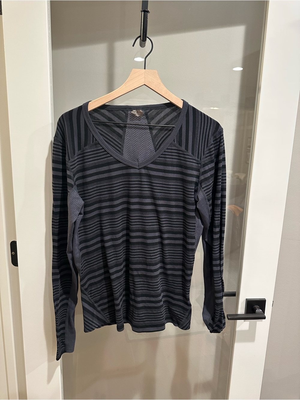 Marmot Black and Gray Striped Long Sleeve Tee